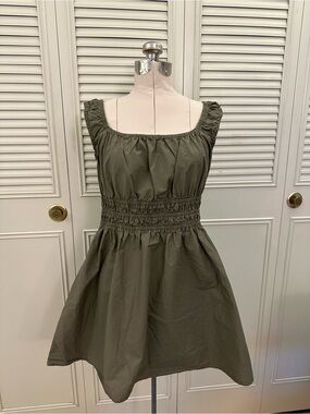 Uniqlo | 100% Cotton Olive Green Smocked Waist Mini Dress